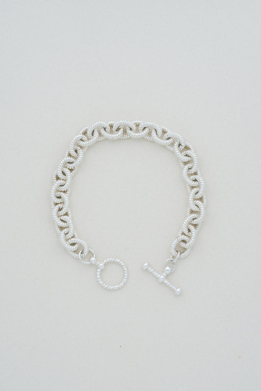 Rope Textured Link Silver Bracelet