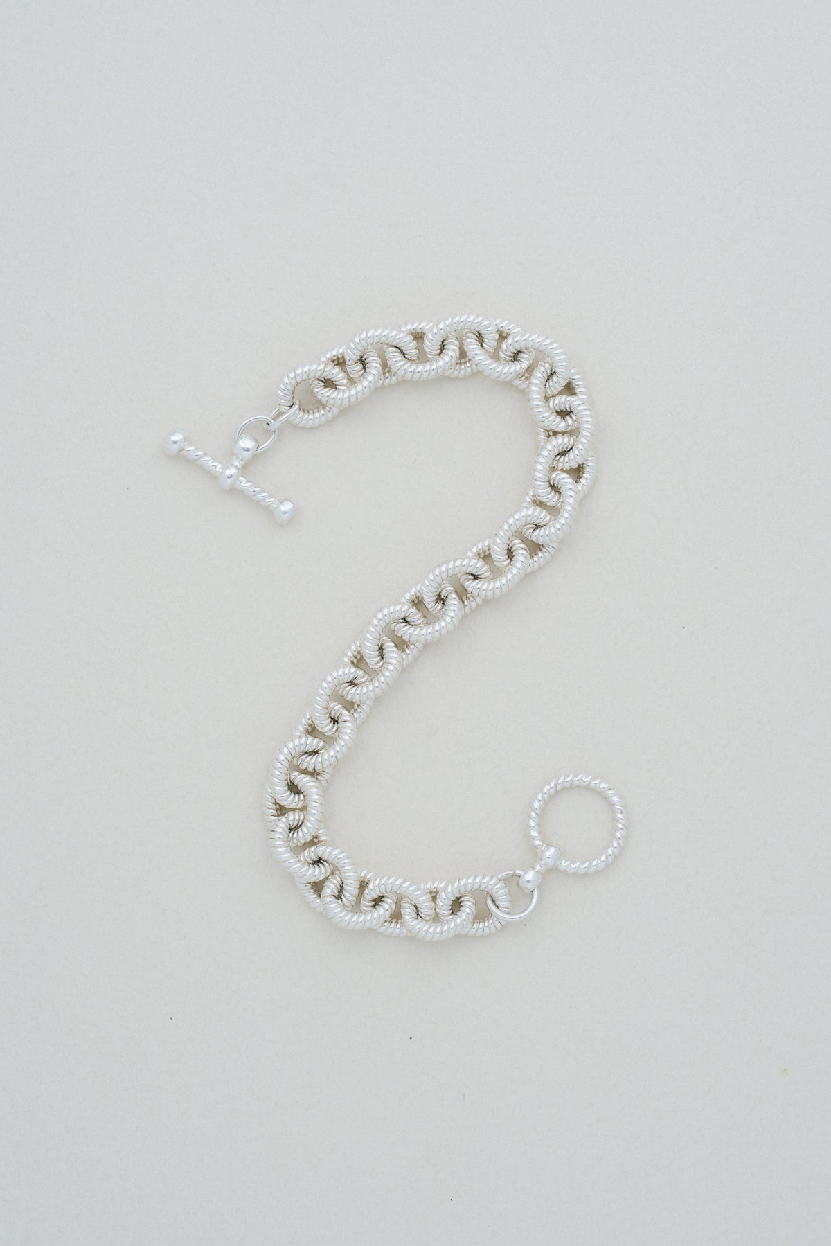 Rope Textured Link Silver Bracelet