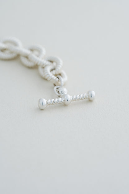Rope Textured Link Silver Bracelet