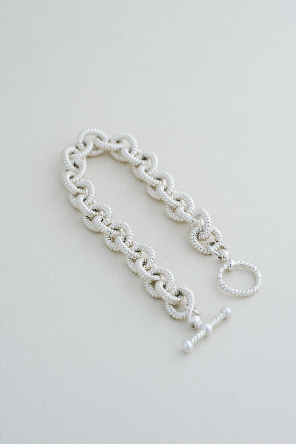 Rope Textured Link Silver Bracelet